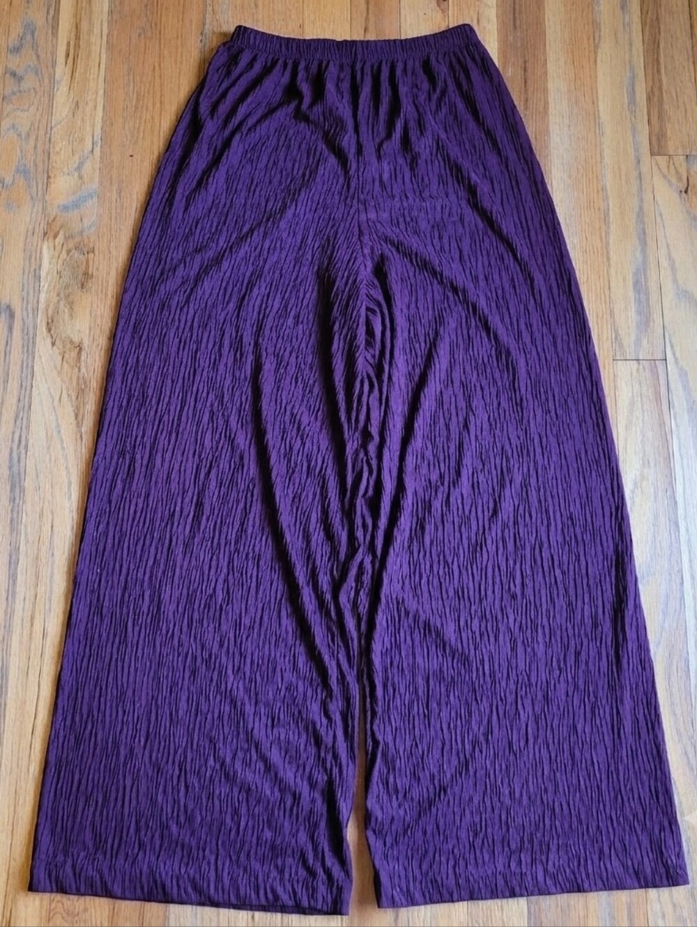Vintage Avon Purple Plissé Crinkle Wide Leg Pants Comfortable Elastic Waist Sz S